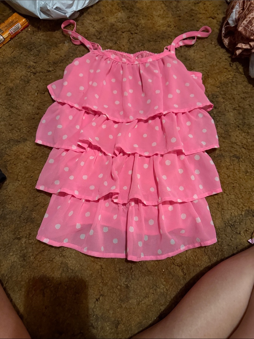 Pink Polka Dot Ruffle Tank Top